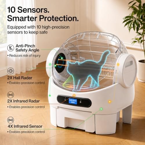 Automatic Litter Box Self Cleaning, Smart Cat Litter Box with 10 Safety Sensors, Open Top Self-Cleaning Litter Box for Multiple Cats, APP Control, 9.5L Waste Bin, 40dB Ultra Quiet for Multi-Cat