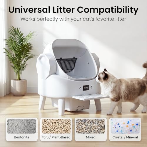 Realbear Automatic Litter Box, Smart Self Cleaning Cat Litter Box with App & Button Control, Open Top Design Safety Auto Litter Box for Multi Cats, 2 Rolls of Garbage Bags