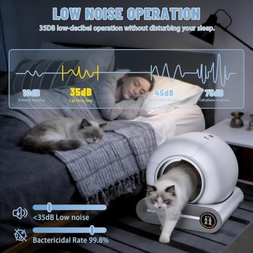 SUW Self Cleaning Litter Box, Automatic Cat Litter Box for Multiple Cats, 65L+9L Robot, APP Control, 3 Rolls Grabage Liner Bags, 1 Odor Eliminator, Negative ion Deodorization, Toilet Monitorin,White