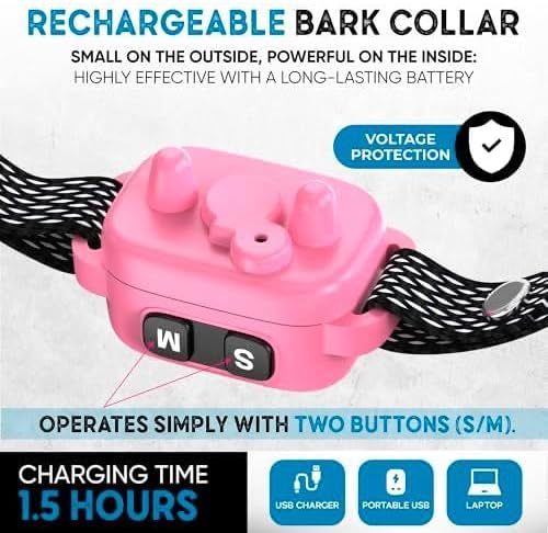 2 Pack Tiny Bark Collar for Small Dogs 5-15 lbs and Puppies - No Shock Anti Barking Collar - Rechargeable Smart Collar for Dog Training with 7 Sensitivity Levels and 3 Beep&Vibration Modes