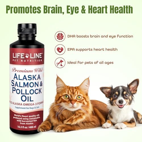 Life Line Pet Nutrition Wild Alaska Salmon & Pollock Oil - Omega 3 Supplement for Dogs and Cats in All Life Stages, 16.5 Fl Oz