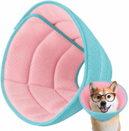 Soft Dog Cone Collar to Stop Licking After Surgery, Pink Green, L