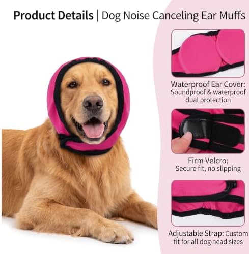 Dog Ear Muffs Noise Protection No Shake Ear Wrap for Dogs M Rose red