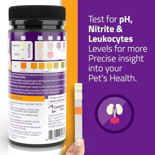KIT4CAT CheckUp Cat and Dog UTI Urine Test Strips | 3 Parameters CheckUp in 1- a More Detailed Test of 3 UTI Related Markers - pH, Nitrite and Leukocytes Levels x50