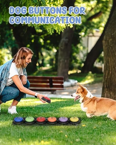 Acools Dog Buttons for Communication, 6 Pcs Dog Talking Button Set, 30s Voice Recordable Pet Training Buzzer, Speaking Buttons for Cats & Dogs with Waterproof Dog Activity Mat and 24 Scene Stickers