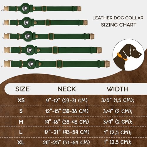 AirTag Dog Collar - Genuine Leather Dog Collar with Apple AirTag Holder and Metal Buckle - Smart GPS Tracking Pet Collars (Dark Green, XL, 20"-25" Neck Fit)