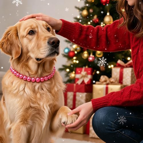 Iridescent Hot Pink Beaded Dog Collar, Fashion Pet Necklace for Large Dog