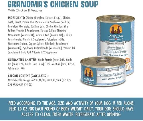 Weruva Classic Dog Food, Grandma's Chicken Soup with Chicken Breast & Veggies, 14oz Can (Pack of 12)