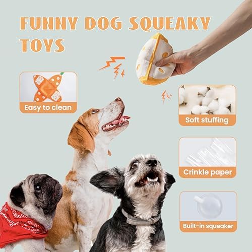 Nocciola Hide and Seek Plush Dog Toys, Orange Tangerine Interactive Dog Toy for Small Dogs, Puppy Squeaky Toy with Crinkle Papers, Puzzle Toy for Boredom, Nosework Pet Toy for Small Medium Dogs