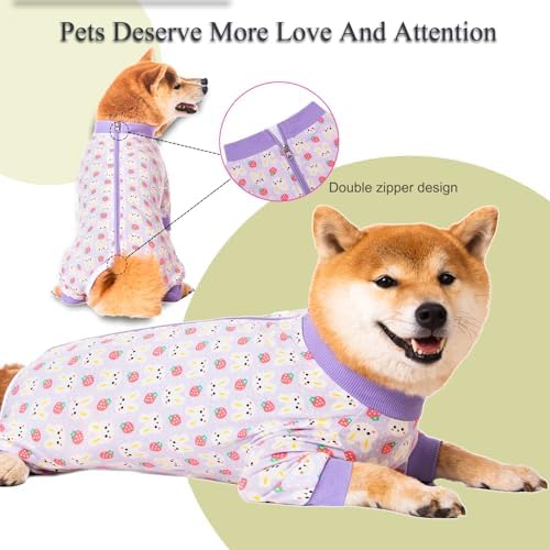 Dog Recovery Suit for Small Medium Large Dogs, Pet Onesie After Surgery Comfort Dog Bodysuit Anti Licking (Purple Bunny,XL)