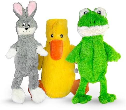 FGA MARKETPLACE Frog-Grey Rabbit-Duck Flat NO Stuffing NO Squeak Plush Dog Toy, Funny Style Will Entertain Your Pet for Hours, Recommended for Small and Medium Dog 21 INCH Long