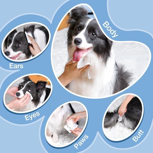 Dog Wipes Bulk 4 Pack 320 Count Unscented with Enzymes to Eliminate Odors Paw Wipes for Muddy Feet Tear Stain Wipes for Eye Gunk Gentle Hypoallergenic for Sensitive Skin