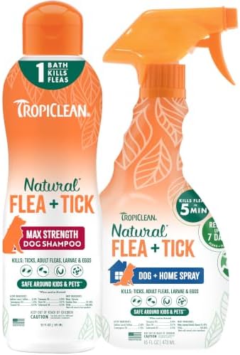 TropiClean Flea and Tick Shampoo & Spray for Dogs, Protect & Repel, 2 Pack