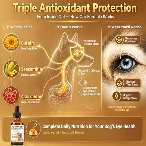 Advanced Vision Formula for Dogs, Liquid Eye Health Supplement with Lutein, Zeaxanthin & Astaxanthin, Supports Clear Vision & Comfort, Daily Dog Eye Care Drops, 30ml