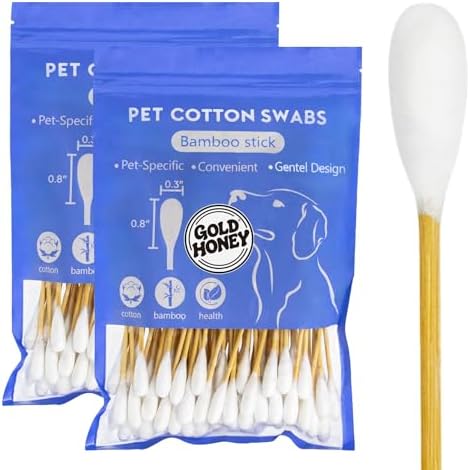 GOLD HONEY 6 Inch Large Cotton Swabs, Dog Ear Swabs with Bamboo Handle
