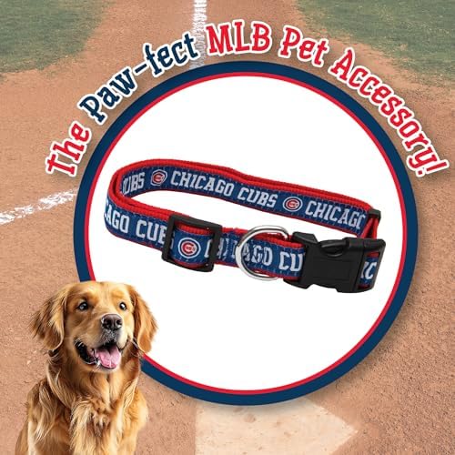 MLB Chicago Cubs Licensed PET COLLAR- Heavy-Duty, Strong, and Durable Dog Collar. Available in 29 Baseball Teams and 4 Sizes
