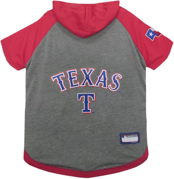 MLB Hoodie Shirt for Dogs & Cats - Texas Rangers Dog Hooded T-Shirt, Large. - MLB Team Color Hoody Vest for Baseball Fans