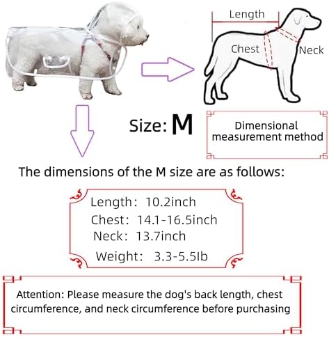 Clear Dog Rain Poncho for Small Medium Dogs,Heavy Waterproof Raincoat with Hidden Leash Hole&Adjustable Snaps,Pet Hooded Cape for Bichon Poodle (4-8lbs) (Transparent, Medium)