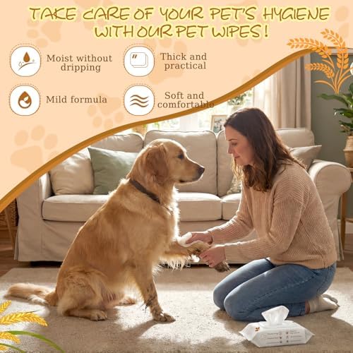 Treela 10 Pack Dog Pet Wipes, 80 Count Paws Body, Soothing Oatmeal Flavor