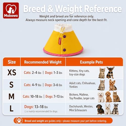 Soft Dog Cone Collar for Dogs & Cats, Adjustable Elizabethan Recovery Collar, Lightweight EPE Material, Post-Surgery Wound Protection (Yellow, S)