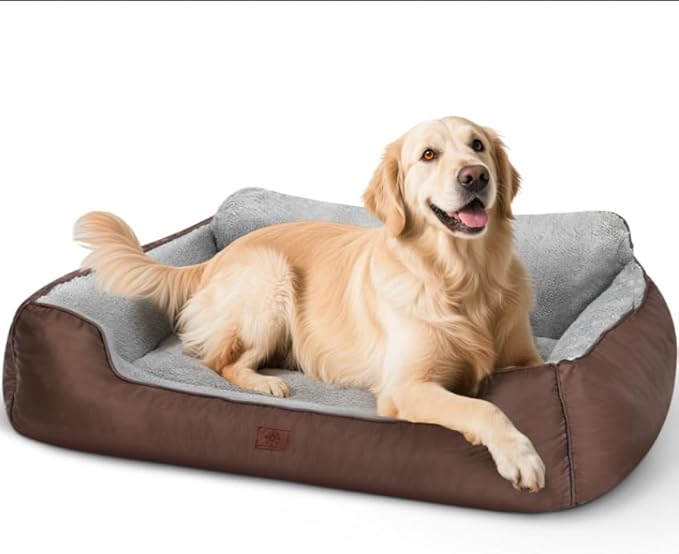 Extra Large Dog Bed, Washable Dogs Beds for Extra Large Dogs, Rectangle Pet Couch Sofa Soft Calming Dog Beds with Non-Slip Bottom, 43”x35”x9”, Brown