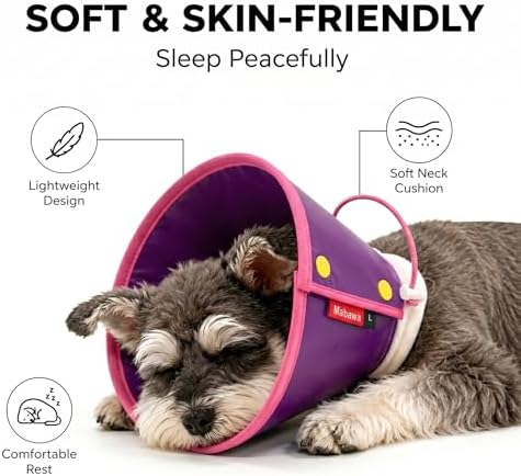 Soft Dog Cone Collar for Dogs & Cats, Adjustable Elizabethan Recovery Collar, Lightweight EPE Material, Post-Surgery Wound Protection (Purple, L)