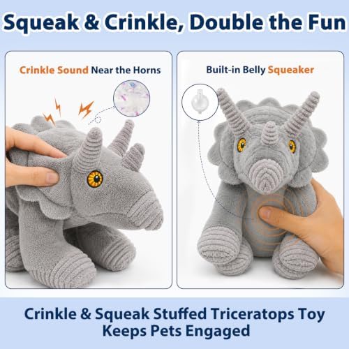 YINEYA Squeaky Plush Dog Toys for Puppy,Crinkle Stuffed Chew Toy,Interactive Tug of War Doggie Toy,Keep Them Busy, Birthday Gift for Puppy Small Medium Dogs-Gray