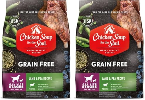 Chicken Soup for the Soul All Natural Premium Grain-Free All Life Stage Dry Dog Food, Real Meat First Ingredient, No By-Products, Added Taurine Supports Heart Health, Lamb & Pea, 4lb (Pack of 2)