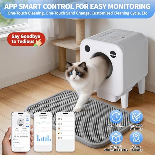 Garvee Self-Cleaning Cat Litter Box, Large Capacity ABS Automatic Litter Box for Cats with App Control