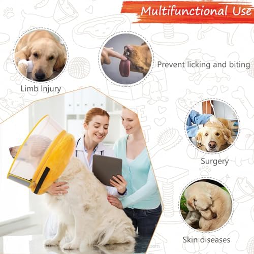 Inflatable Dog Cone Collar for Large Medium Small Dogs, Soft Dog Donut Collar Adjustable Recovery Cone for Pets After Surgery, Extra Enhanced Anti-Licking Guard Shield (Pineapple, X-Large)