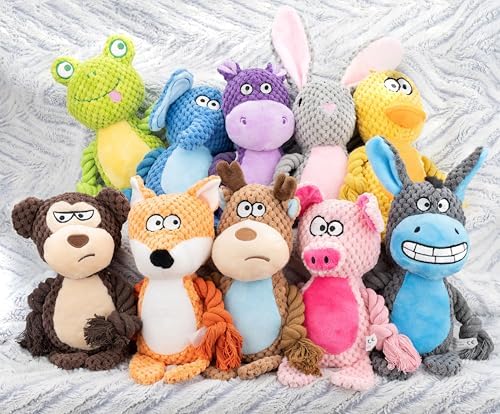 Squeaky Dog Toy Chew Plush Stuffed with Cotton Rope Crinkle Paper Soft Interactive Durable for Small Medium Large Dogs Puppy Pet Pink Pig