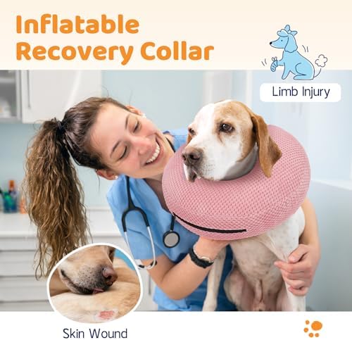 Supet Inflatable Dog Cone Collar for Dogs to Stop Licking, Dog Donut Collar After Surgery, Soft Pet Cone for Small Medium Large Dogs Pink 02 XL