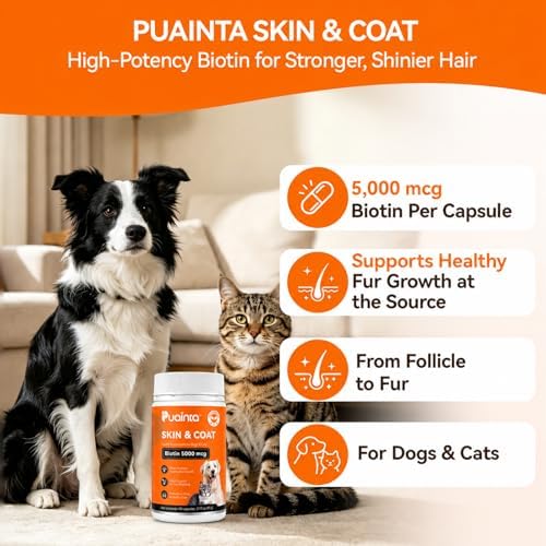 PUAINTA Skin & Coat Supplement for Dogs & Cats, Biotin Capsules, 90 Ct