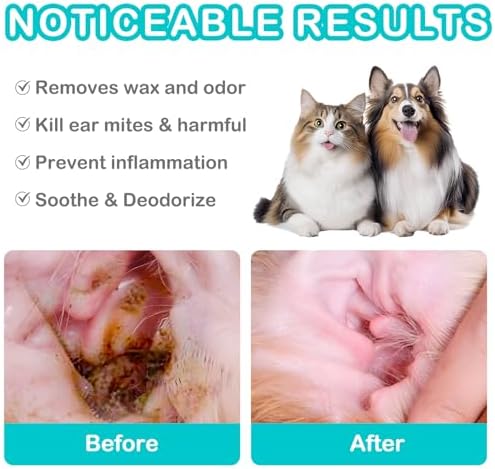 Dog Ear Drops, Dog Ear Cleaner Drops, Ear Infection Treatment for Dogs and Cats, Natural Herbal Ear Cleaning Solution for Dirty,Itchy,Smelly,Inflammed Pet Ears, 2 oz*2 with Dropper