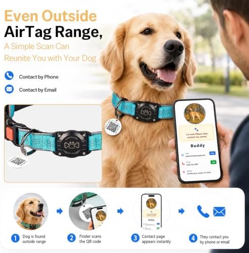 Dog Collar with AirTag Holder Waterproof QR Code Reflective Collar(Blue,S) | Built-in Waterproof Holder, QR Code Tag, Reflective,Secure Buckle