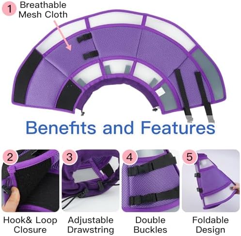 Dog Cone Alternative for Small Dogs to Stop Licking | Adjustable Recovery E-Collar for After Surgery & Wounds, Lightweight & Comfortable Elizabethan Protective Cone (Purple, M)