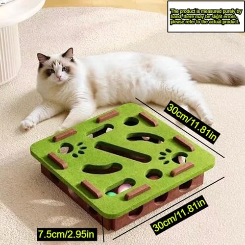 Interactive Cat Puzzle Feeder Toy – Felt Maze Box with 3 Jingle Balls – Mental Stimulation, Slow Feeding & Fun Exercise for Indoor Cats & Kittens (1,Round-Gray)