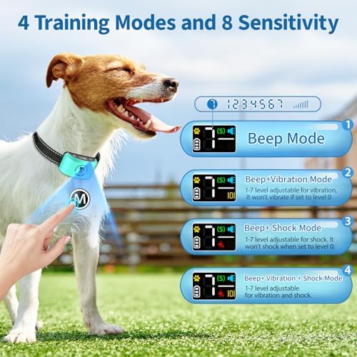 Automatic No-Bark Collar for Medium Dog - Adjustable Sensitivity Levels | Rechargeable Dog Bark Collar with Smart Recognition Chip, Humane Progressive Beep/Vibration Control, IP67 Waterproof