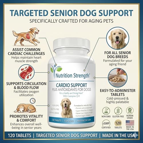 Cardio Support for Dogs Plus Antioxidant, L-Carnitine, L-Taurine, with Coenzyme Q10 and Vitamin E, Promotes a Healthy and Strong Dog Heart, 120 Chewable Tablets