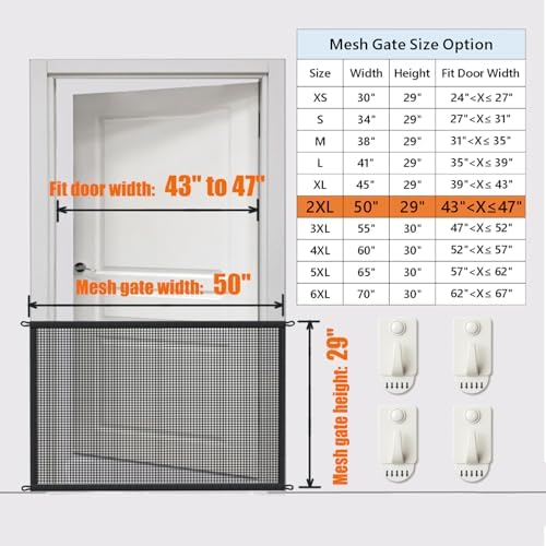 Dog Gate for Stairs Pet Gates for The House: Dogs Screen Mesh Gate for Doorways Stairways Indoor 29 inch Tall, 50 inch Wide Fits 44-47 inch Openings
