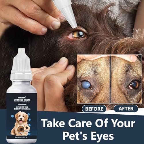 Eye Drops for Dogs & Cats, Pet Eye Wash to Soothe Allergy & Irritation, Dog Eye Drops to Relieve Dry Eyes Pink Eyes, Pet Tear Stain Cleaner, Safe & Gentle Formula, Suitable for All Animals, 2 x 10ml