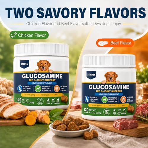 Hip and Joint Supplements for Dogs - Glucosamine for Dogs with Chondroitin, Turmeric & MSM - Joint Pain Relief and Hip Support - All Ages and Breeds - 120 Chews
