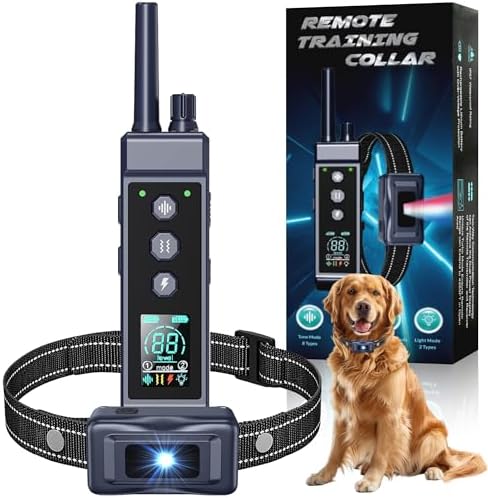 Shock Collar for Dogs - 4265ft Waterproof Training Collar with Flashing Light for Small Medium Large Dogs with Rechargeable Remote, Beep (1-8), Vibration(1-16), Safe Shock(1-99) (Black)