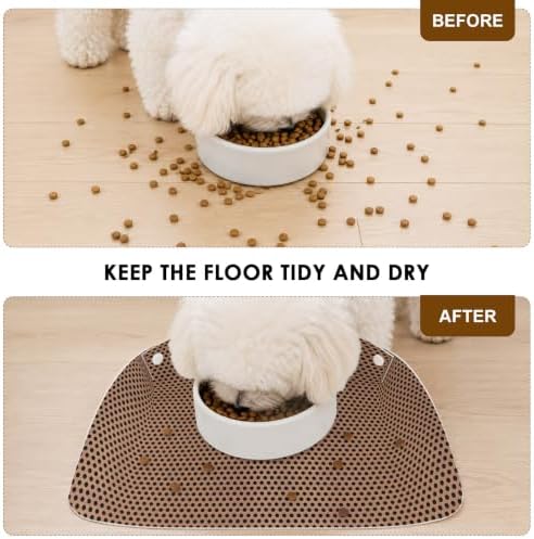 Dog Feeding Mats Brown Metal Hole Dog Bowl Mat Waterproof PU Leather Cat Food Mat Copper Industrial Net Eye Texture Pet Food Mats for Dogs Cats Water Dispenser Placemat Floor Protector Pet Supplies