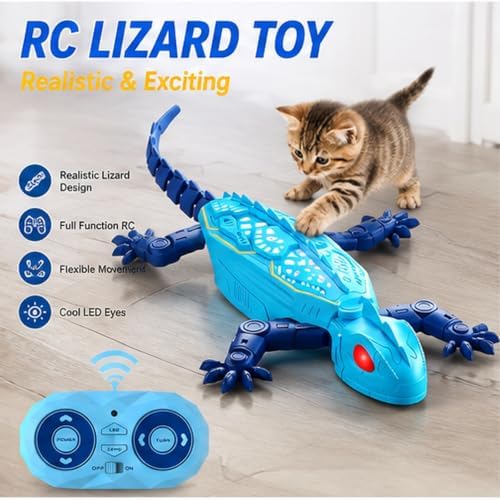 Gecko Rush Cat Toy, Remote Control Wall Climbing Cat Toy for Indoor，Blue