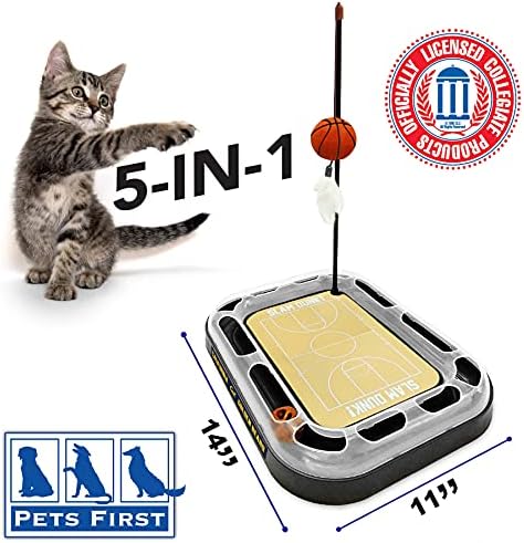 Cat Scratch Toy NCAA CALIFORNIA BERKELEY Golden Bears REVERSIBLE Basketball Court Felt/Cardboard Cat Scratcher. Interactive Cat Ball Bell. 6-in-1 CAT TOY: Cat Wand Poll, CATNIP-FILLED Plush Basketball