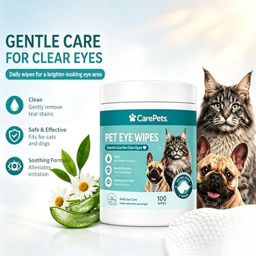 Eye Wipes, Pet Eye Wipes Textured for Tear Stains, Gentle Textured Area Wipes with Aloe Vera and Chamomile, Fragrance Free (1pcs)