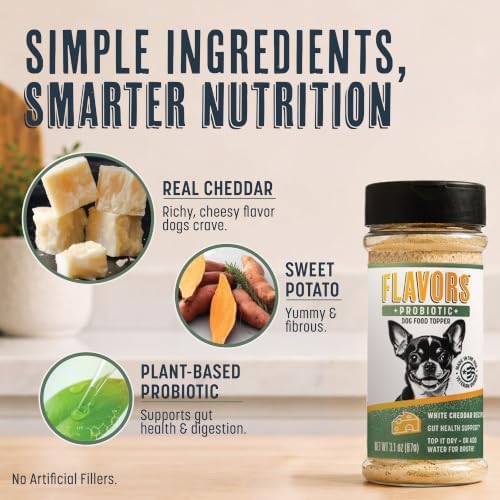 Flavors Probiotics + Dog Food Topper, White Cheddar Recipe, 3.1 oz, 2 Pack