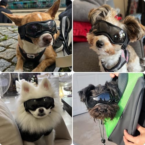 Dog Goggles for Small Breed, Anti-UV Windproof Extra Small Dog Sunglasses, XSmall Pet Eye Protection for Riding Cycling Hiking, Black XS