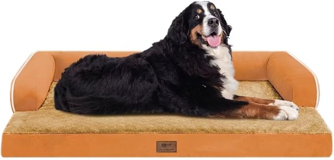 Large Dog Bed Orthopedic Washable, Orthopedic Dog Beds for Large Dogs with Washable Cover, Removable Bolster and Non-Slip Bottom Orange Gaint Pet Beds, XXXLarge Extra Large Dogs